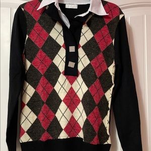 Black Red White Collard Sweater